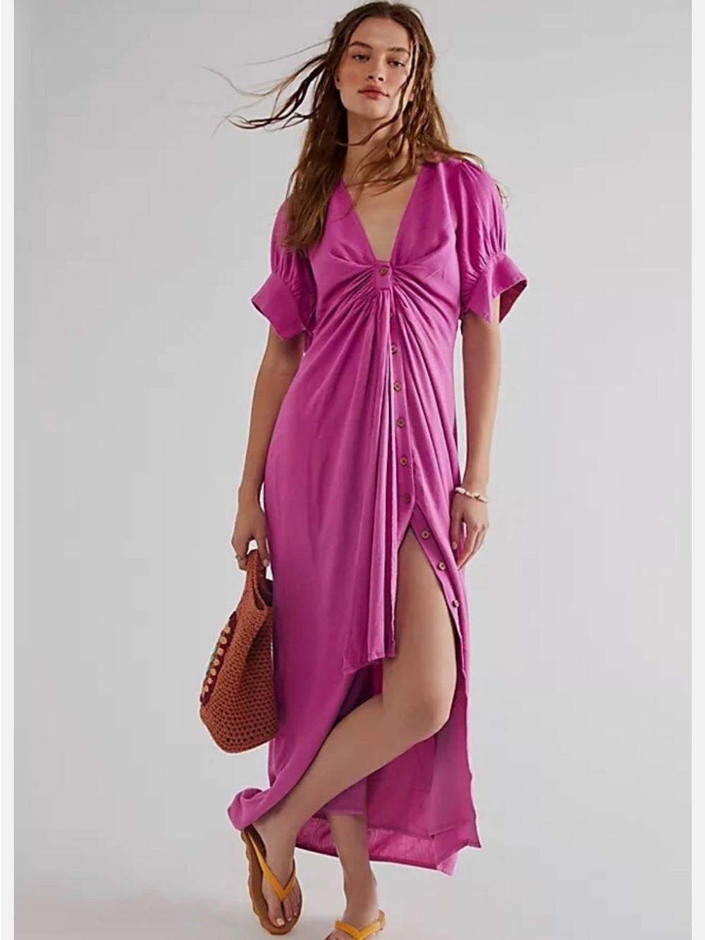 Vintage Summer Midi Dress in Magenta